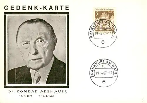 AK / Ansichtskarte 73892379 Persoenlichkeiten Konrad Adenauer Gedenk-Karte 