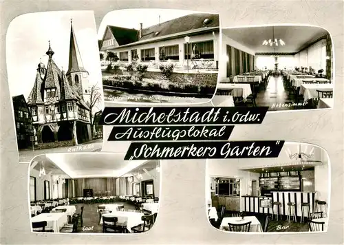 AK / Ansichtskarte 73892410 Michelstadt Gaststaette Schmerkers Garten Saal Nebenzimmer Bar Rathaus Michelstadt