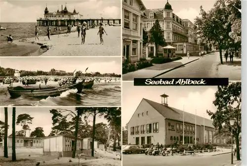 AK / Ansichtskarte  Ahlbeck_Ostseebad Seebruecke Strandpartie Bungalows Haus der Erholung Ahlbeck_Ostseebad