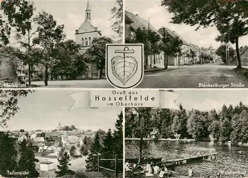 AK / Ansichtskarte 73892466 Hasselfelde Marktplatz Blankenburger Strasse Teilansicht Waldfreibad Hasselfelde