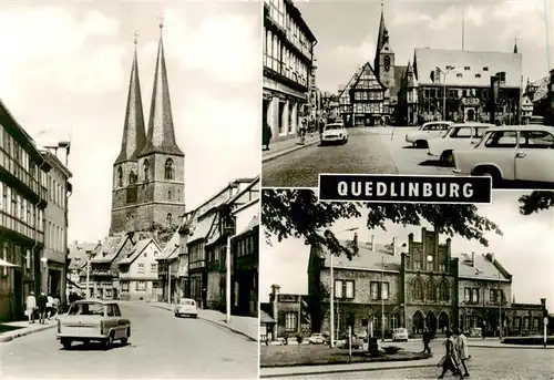 AK / Ansichtskarte  Quedlinburg Poelkenstrasse und Nikolaikirche Markt mit Rathaus Bahnhof Quedlinburg