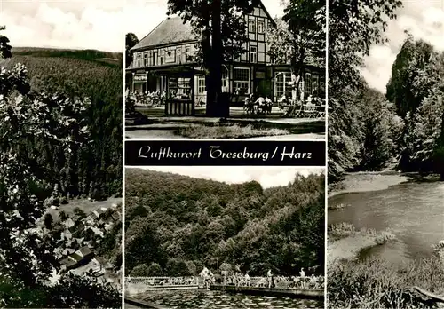 AK / Ansichtskarte  Treseburg_Harz Panorama Gaststaette Schwimmbad Seepartie Treseburg Harz