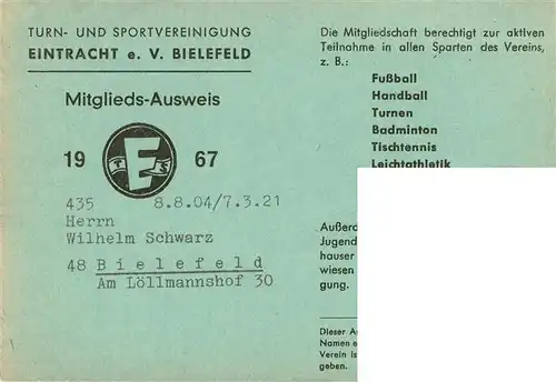 AK / Ansichtskarte  Bielefeld Turn und Sportvereinigung Eintracht eV Bielefeld Bielefeld