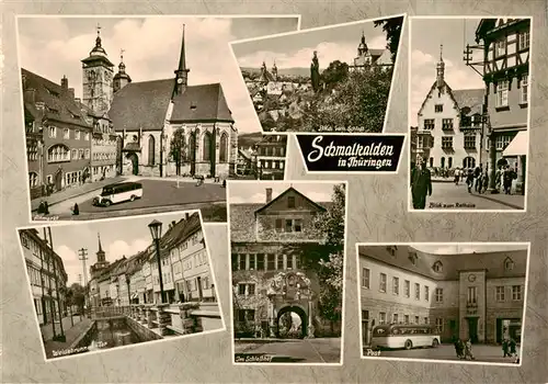 AK / Ansichtskarte  Schmalkalden Altmarkt Kirche Rathaus Teufelsbrunnen mit Tor Im Schlosshof Post Schmalkalden