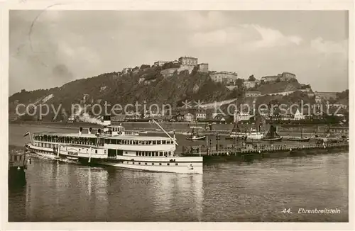 AK / Ansichtskarte  Dampfer_Seitenrad Ehrenbreitstein Coblenz 