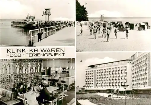 AK / Ansichtskarte  Klink_Waren FDGB Ferienobjekt An der Mole Badestrand Dachcafe des Erholungsheimes Herbert Warnke  Klink Waren