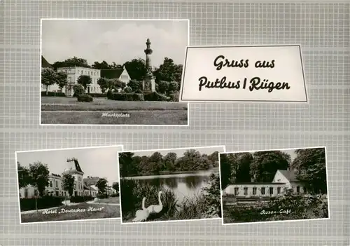 AK / Ansichtskarte 73892892 Putbus_Ruegen Marktplatz Hotel Deutsches Haus Schwanenteich Rosen Cafe Putbus Ruegen