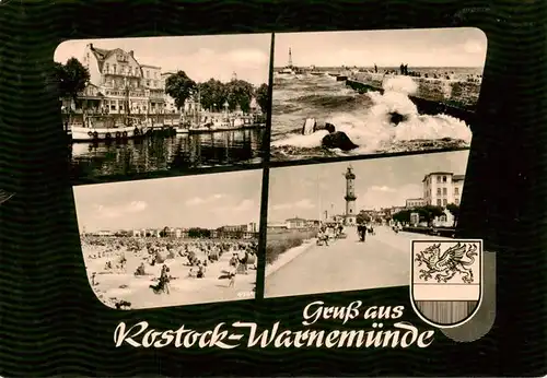 AK / Ansichtskarte  Warnemuende_Ostseebad Fischerhafen Sturm Strandpartie Promenade Leuchtturm Warnemuende_Ostseebad