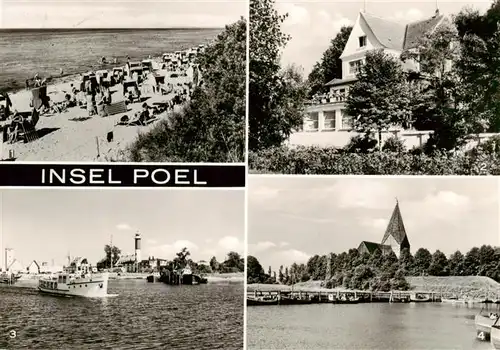 AK / Ansichtskarte  Insel_Poel Schwarzer Busch Konsum Gaststaette Seeblick Hafen und Leuchtturm in Timmendorf Blick zur Wehrkirche Insel_Poel