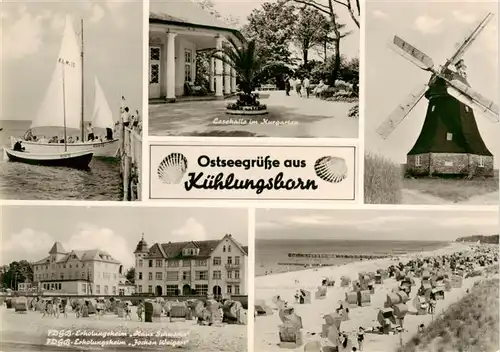 AK / Ansichtskarte  Kuehlungsborn_Ostseebad Segeln Lesehalle im Kurgarten Windmuehle FDGB Erholungsheime Haus Schwerin und Jochen Weigert Kuehlungsborn_Ostseebad