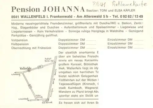 AK / Ansichtskarte 73892979 Wallenfels_Oberfranken Pension Johanna Wallenfels_Oberfranken