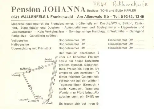 AK / Ansichtskarte  Wallenfels_Oberfranken Pension Johanna Wallenfels_Oberfranken