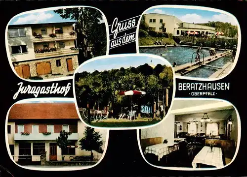 AK / Ansichtskarte 73892993 Beratzhausen Juragasthof und Pension Gastraum Schwimmbad Gartenterrasse Beratzhausen