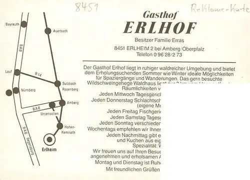 AK / Ansichtskarte  Erlheim_Sulzbach-Rosenberg Panorama Gasthof Erlhof Gastraum Kaminzimmer Erlheim