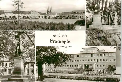 AK / Ansichtskarte 73893020 Neuruppin_Neu-Ruppin Ernst Thaelmann Platz Fontane Denkmal Poliklinik Schinkel Denkmal 