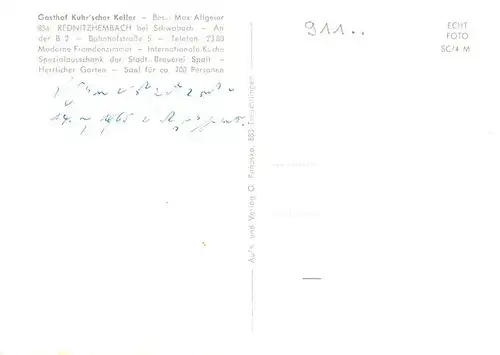 AK / Ansichtskarte  Rednitzhembach Gasthof Kuhrscher Keller Gaststube Zimmer Rednitzhembach