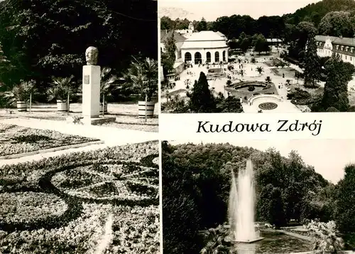 AK / Ansichtskarte  Kudowa-Zdroj_Bad_Kudowa_Niederschlesien Pomnik Stanislawa Moniuszki Pijalnia i sanatorium Zameczek Fontanna w parku zdrojowym 