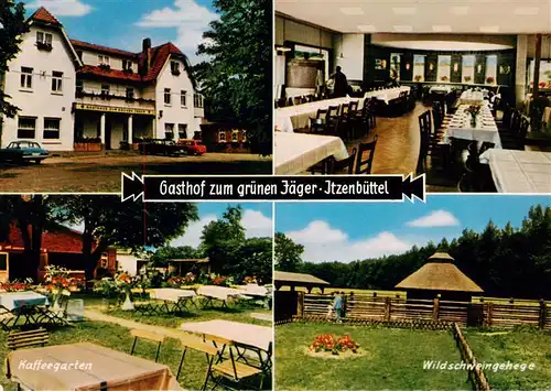 AK / Ansichtskarte 73893160 Itzenbuettel Hotel Restaurant Zum gruenen Jaeger Gastraum Kaffeegarten Wildschweingehege Itzenbuettel