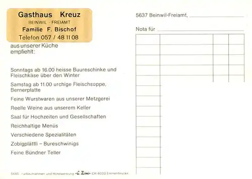 AK / Ansichtskarte  Beinwil_Freiamt_AG Gasthaus Kreuz Gastraeume 