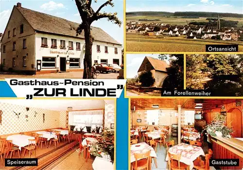 AK / Ansichtskarte  Gonzerath Gasthaus Pension Zur Linde Panorama Am Forellenweiher Speiseraum Gaststube Gonzerath