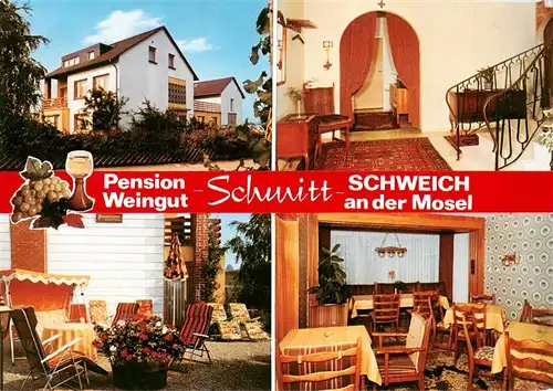 AK / Ansichtskarte 73893192 Schweich_Mosel Pension Weingut Schmitt Treppe Terrasse Gastraum Schweich Mosel