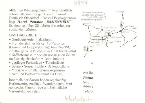 AK / Ansichtskarte  Boerninghausen_Preussisch_Oldendorf Hotel Pension Immenheim Gastraeume Gartenterrasse 