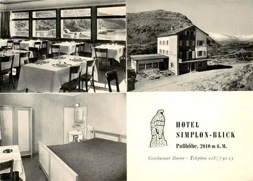 AK / Ansichtskarte  Simplon_2500m_VS Hotel Simplon Blick Passhoehe Gastraum Zimmer 
