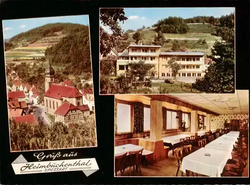 AK / Ansichtskarte  Heimbuchenthal Gasthaus Pension Zur Linde Gastraum Kirche Panorama Heimbuchenthal