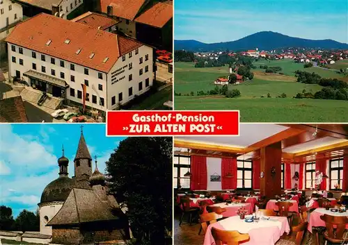 AK / Ansichtskarte  Bischofsmais Gasthof Pension Zur Alten Post Panorama Kirche Gastraum Bischofsmais