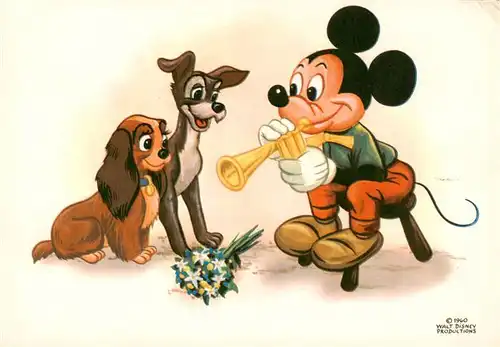 AK / Ansichtskarte 73893736 Micky_Maus_Mickey_Mouse_Disney_Walt Hunde Bluemen 