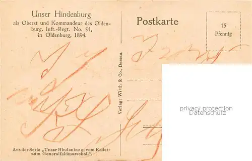 AK / Ansichtskarte  Hindenburg__Paul_von Als Oberst und Kommandeur des Oldenburg 1894 