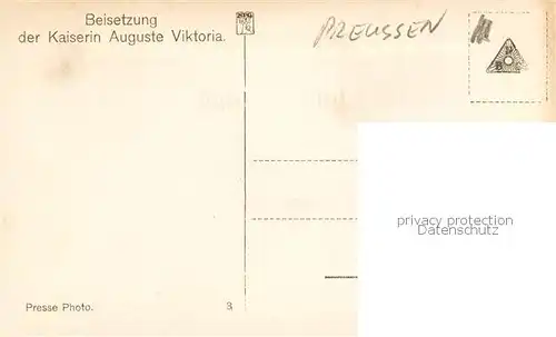 AK / Ansichtskarte  Adel_Preussen Beisetzung der Kaiserin Auguste Viktoria Adel Preussen