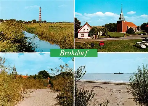 AK / Ansichtskarte  Brokdorf_Holstein Leuchtturm Kirche Strandpartie Brokdorf_Holstein