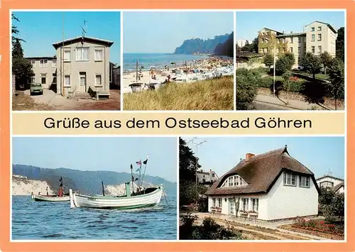 AK / Ansichtskarte  Goehren__Ostseebad_Ruegen Haus Buskam Strand Erholungsheim Nordstrand Fischerboote Rohrdachhaus 