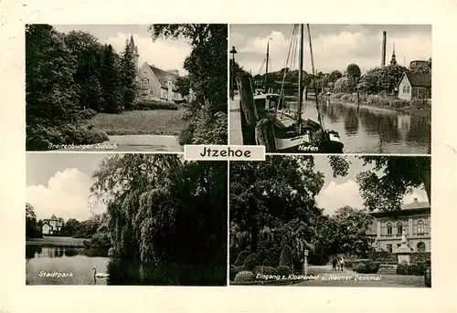 AK / Ansichtskarte  Itzehoe Breitenburger Schloss Hafen Stadtpark Eingang zum Klosterhof und Neuner Denkmal Itzehoe