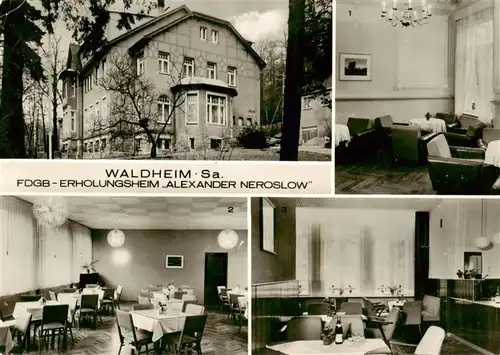 AK / Ansichtskarte  Waldheim_Sachsen FDGB Erholungsheim Alexander Neroslow Lesezimmer Speisezimmer Heimgaststaette Waldheim Sachsen