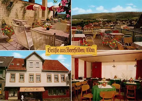 AK / Ansichtskarte 73894082 Beerfelden_Odenwald Cafe Zum goldenen Stern Pension Terrasse Gaststube Beerfelden Odenwald