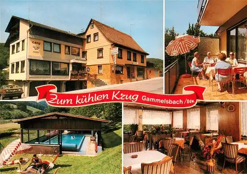 AK / Ansichtskarte 73894084 Gammelsbach Gasthaus Zum kuehlen Krug Gastraum Schwimmbad Terrasse Gammelsbach
