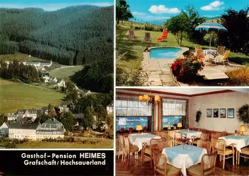 AK / Ansichtskarte  Grafschaft_Sauerland Gasthof Pension Heimes Gastraum Pool Grafschaft_Sauerland