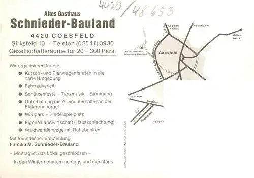 AK / Ansichtskarte 73894134 Coesfeld Altes Gasthaus Schnieder Bauland Gastraeume Tierpark Coesfeld