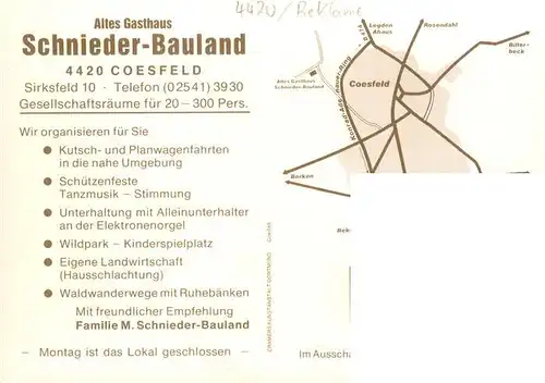 AK / Ansichtskarte  Coesfeld Altes Gasthaus Schnieder Bauland Gastraeume Tierpark Coesfeld