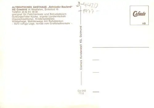 AK / Ansichtskarte  Coesfeld Altes Gasthaus Schnieder Bauland Gastraeume  Coesfeld