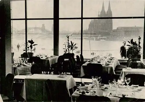 AK / Ansichtskarte  Koeln__Rhein Rheinterrasse am Tanzbrunnen Café Restaurant Blick auf den Koelner Dom 