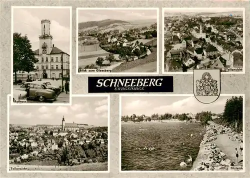 AK / Ansichtskarte 73894194 Schneeberg__Erzgebirge Rathaus Panorama Blick zum Gleesberg Filzteich 