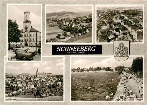 AK / Ansichtskarte  Schneeberg__Erzgebirge Rathaus Panorama Blick zum Gleesberg Filzteich 