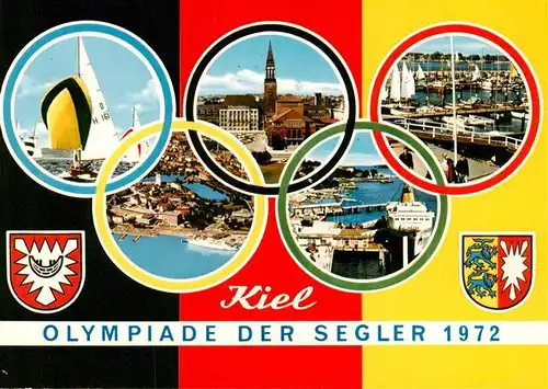 AK / Ansichtskarte 73894256 Kiel Teilansichten Stadtpanorama Hafen Luftaufnahme Olympiade der Segler 1972 Kiel