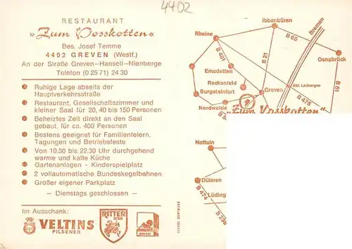 AK / Ansichtskarte  Greven__Westfalen Restaurant Zum Vosskotten Gastraeume 