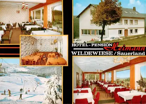AK / Ansichtskarte 73894338 Wildewiese Hotel Pension Heimann Gastraeume Skipiste Skilift Wildewiese