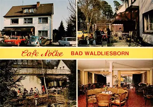 AK / Ansichtskarte 73894398 Bad_Waldliesborn Cafe Moelke Gastraum Terrasse Garten Bad_Waldliesborn