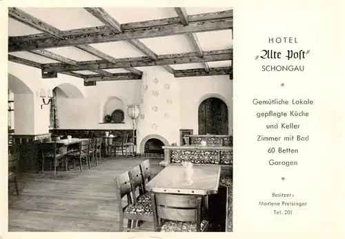 AK / Ansichtskarte  Schongau_Bayern Hotel Alte Post Gastraum 